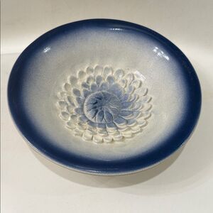 Eclipse Candle England Ceramic Bowl Blue Cream Raise Floral Design 10 In X 2 1/2